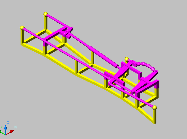 Caboose Brake Rigging (4 pieces) 3d printed Remove model (magenta) from sprue (yellow)
