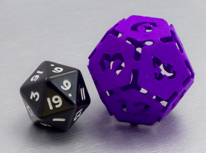 Big die 12 / d12 30mm / dice set 3d printed d12 with a traditional d20 for scale