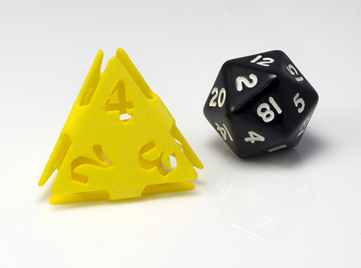 Big die 4 / d4 26mm / dice set 3d printed ...with a traditional d20 for scale