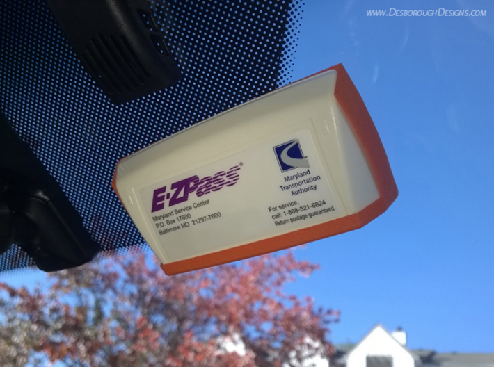 E-ZPass Color Plate 3d printed Fits snugly, is thin enough to allow the Velcro pieces to adhere, and is read perfectly fine when driving through tolls.