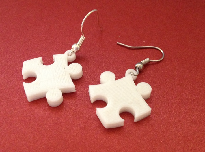 Puzzle Earrings 3d printed This is a real product shot.