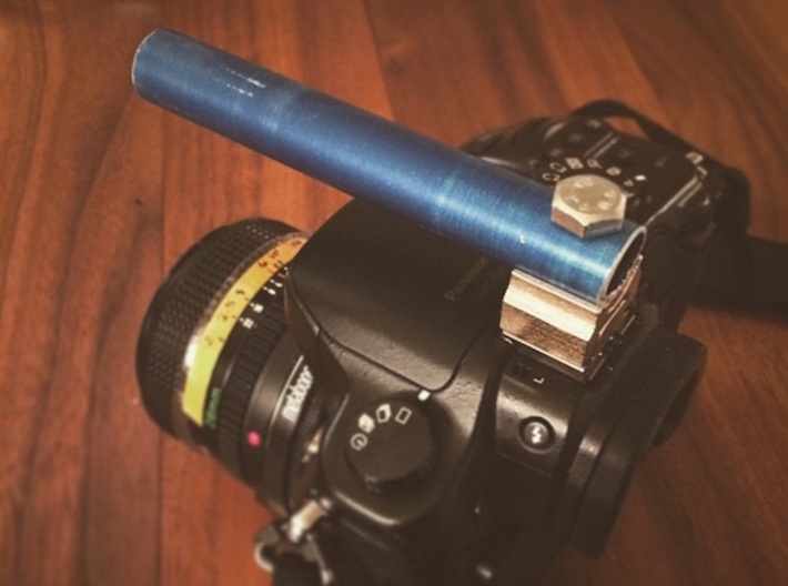Simple Cold Shoe Rod Mount 3d printed With a short 15mm rod on a GH3.