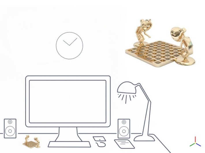 Lala &amp; Lele, &quot;Playing chess&quot; - Desktoys 3d printed 14K Gold Plated