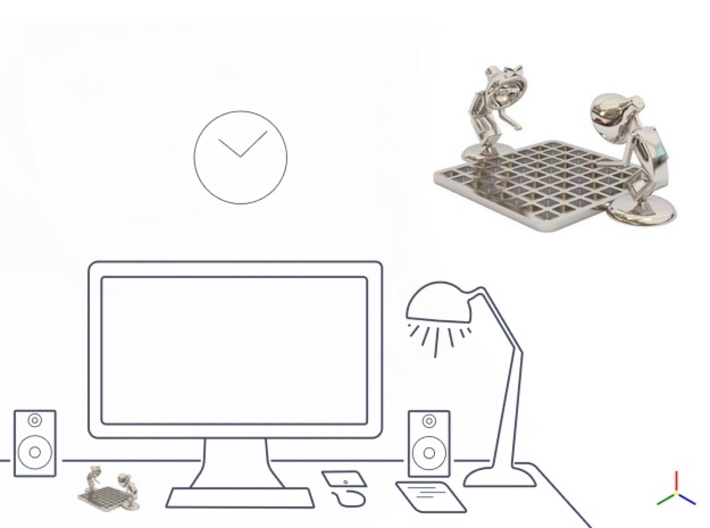 Lala &amp; Lele, &quot;Playing chess&quot; - Desktoys 3d printed Rhodium Plated