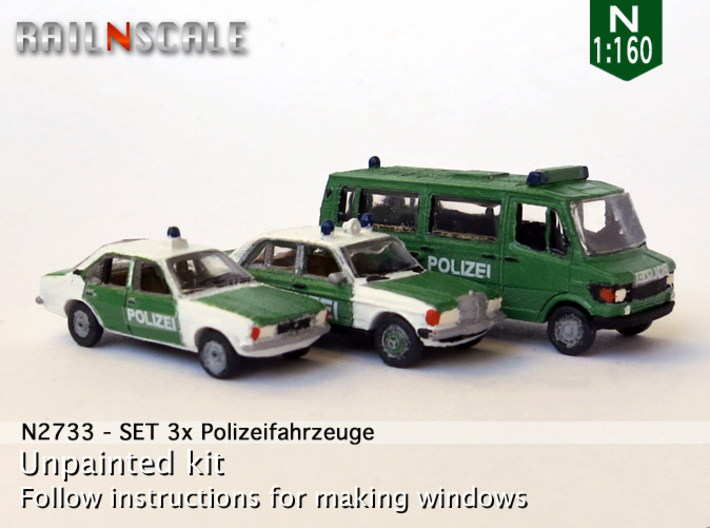 SET 3x Polizeifahrzeuge (N 1:160) 3d printed 