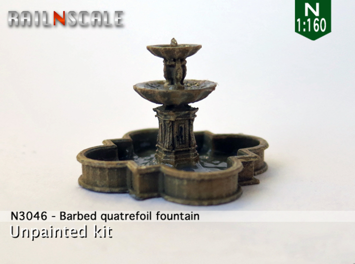 Barbed quatrefoil fountain (N 1:160) 3d printed
