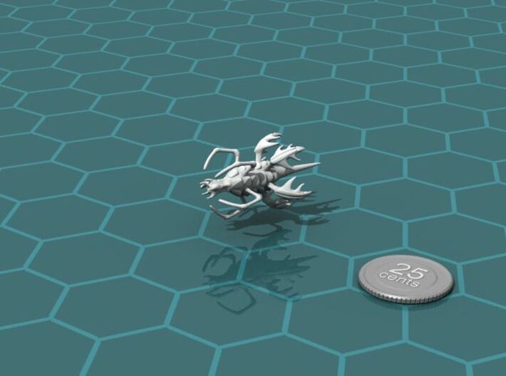 Space Roach 3d printed Render of the model, with a virtual quarter for scale.