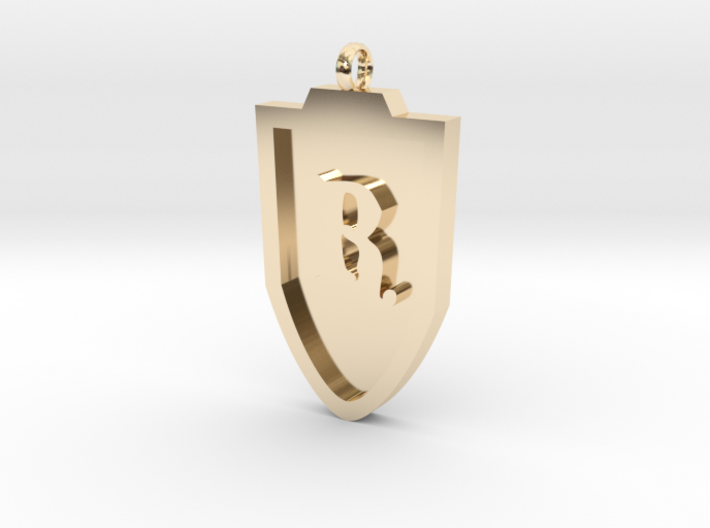 Medieval R Shield Pendant 3d printed