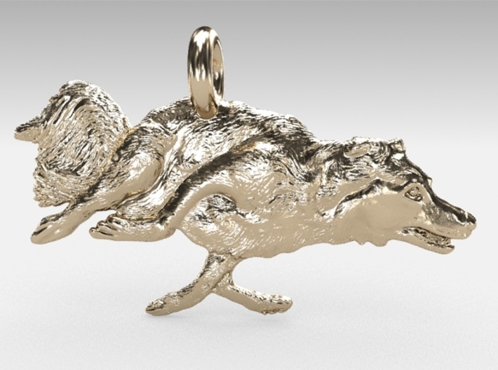 Agility Dog Pendant 1.17 " (2.98cm) Border Collie. 3d printed My own 18k Gold Plated RENDER , just to show the model.