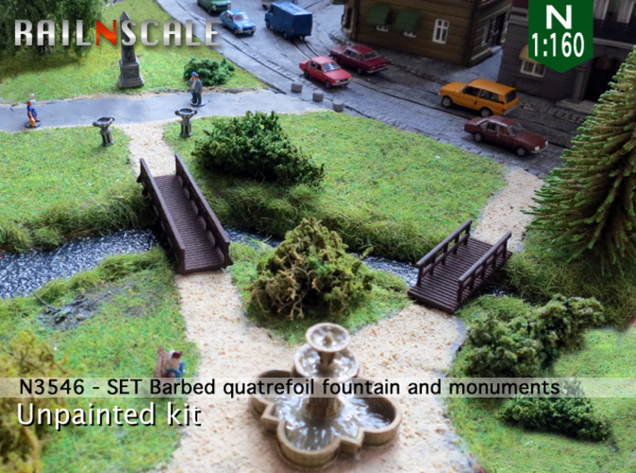SET Quatrefoil fountain with monument (N 1:160) 3d printed 