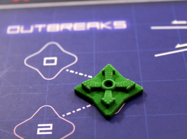 Pandemic Outbreak Marker -- Legacy Board Design 3d printed Photo on Pandemic Legacy game board in green strong &amp; flexible
