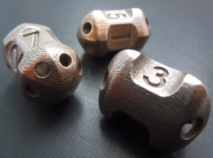 Three sided 'pepperpot' dice  3d printed Dice in the pepperpot set : D3, D5 and D7