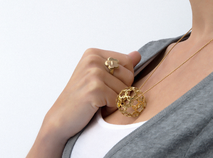Pendant Flower Ball 33 3d printed Flower Ball pendant in Polished Brass, Flower Your Day ring in Polished Brass