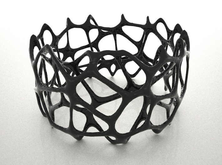 voronoi doubleshell bracelet 3d printed black plastic render of voronoi doubleshell 3d printed generative bracelet by parametric | art