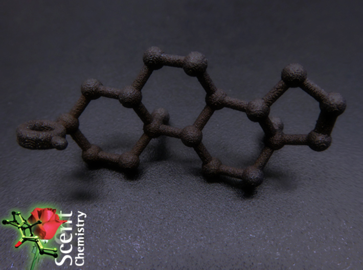 Androstenol 3d printed Detail view of Androstenol model in matte-black steel.