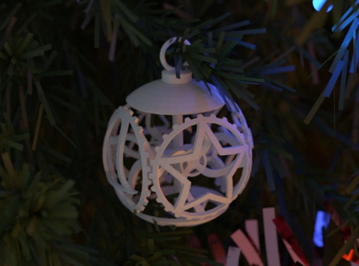 Gear Bauble 3d printed Rendering of the Bauble in a Christmas tree.
