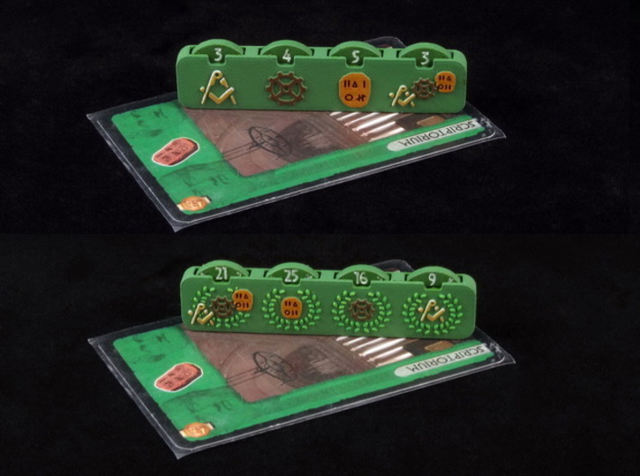 7 Wonders Science Counter 3d printed Hand-painted White Strong Flexible (front &amp; back). Card copyright Repos Production
