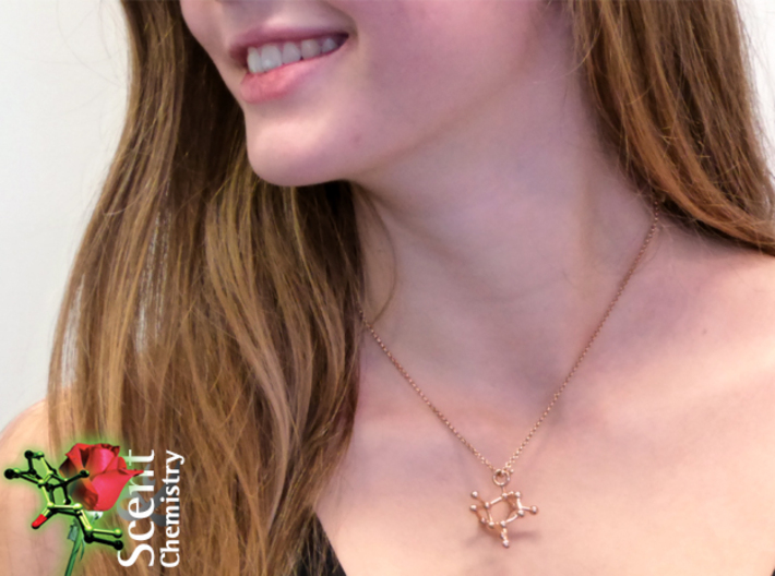 Patchoulol 3d printed Patchoulol pendant worn on a 42  cm rose gold plated Thomas Sabo Charm Club 'Glam and Soul' necklace (Art. No. KE1219-415-12).