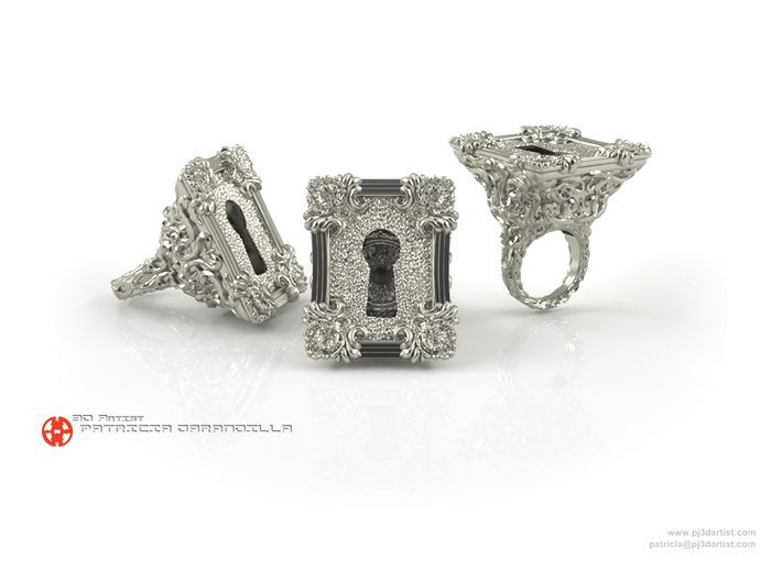 Keyhole Baroque - Huge Detailed Ring S. Silver 3d printed Polished Silver