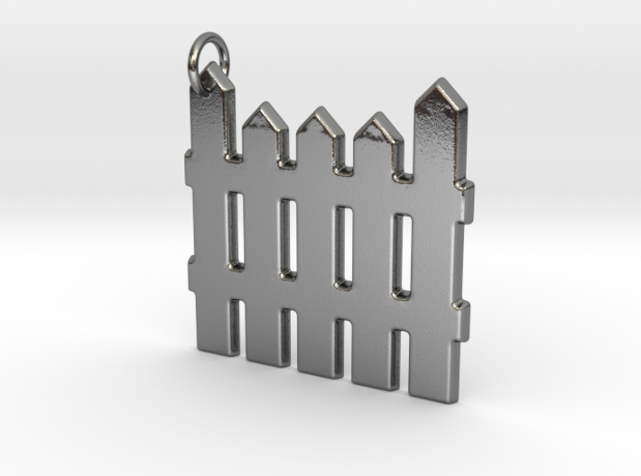 White Picket Fence Keychain 3d printed Polished Silver Fence