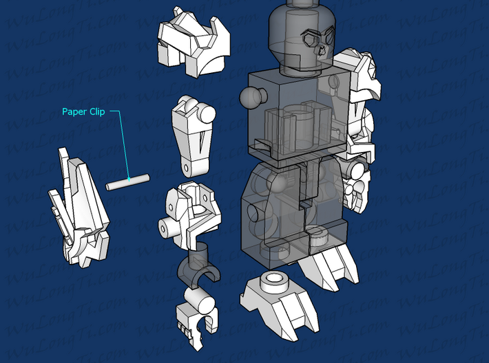 Kreon Addon - Primo Megs 3d printed 1st connect the upper arm and fore arm using a paperclip, then attach to the torso before attaching the shoulder cap. Minifigure not included