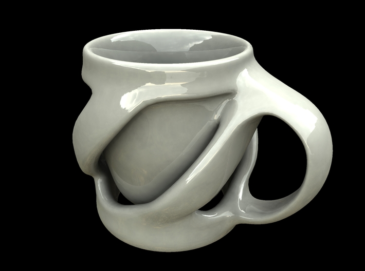 Twist of Fate Mug 3d printed ceramic render of uprighted mug. 