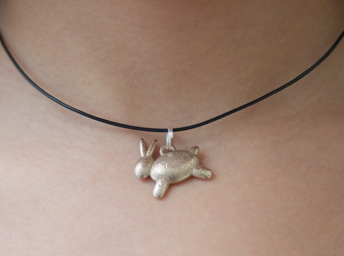 Bunny Pendant 3d printed (shown in stainless steel)
