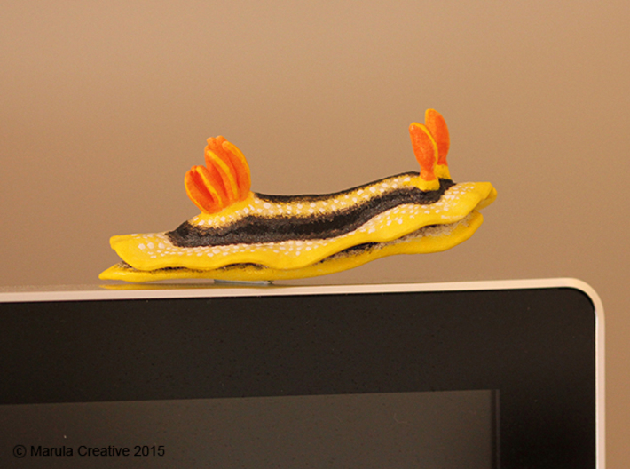 Joshi the Nudibranch 3d printed Hand Painted White Strong & Flexible Polished - on computer monitor!  