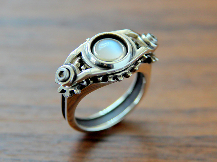 &quot;Gear of Moon Stone&quot; Silver Ring -Not for sale- 3d printed