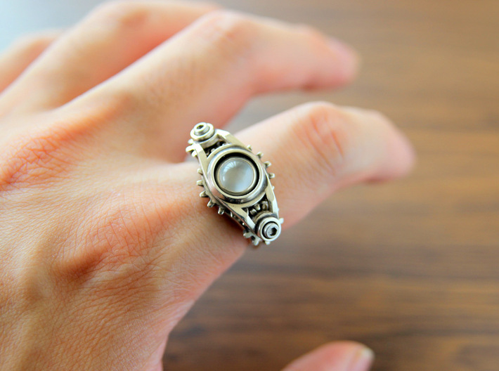 "Gear of Moon Stone" Silver Ring -Not for sale- 3d printed 