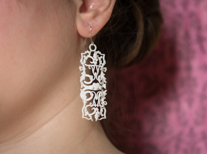 Baroque Heart Earrings 3d printed 