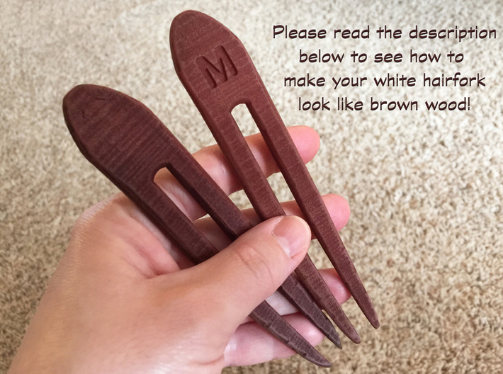 Whittled Hairfork 3d printed White Strong and Flexible Polished, dyed brown