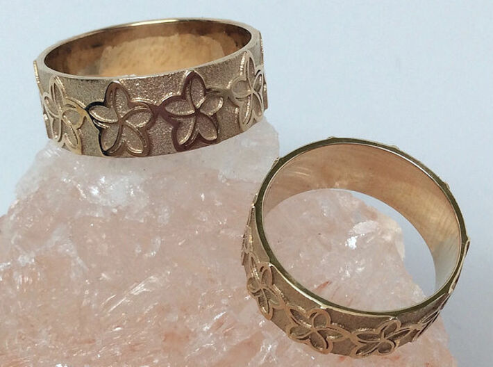 Plumeria Flower Ring Size 8 3d printed Shown in Polished Brass - His &amp; Hers