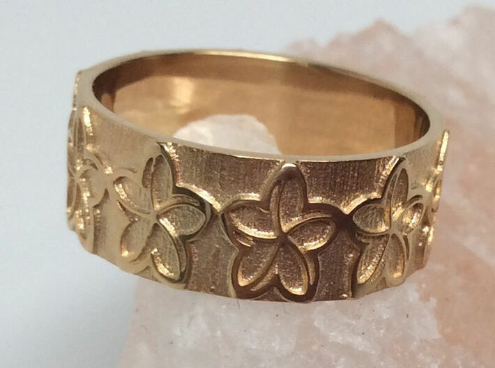 Plumeria Flower Ring Size 11 3d printed Shown in 14k Gold Plated