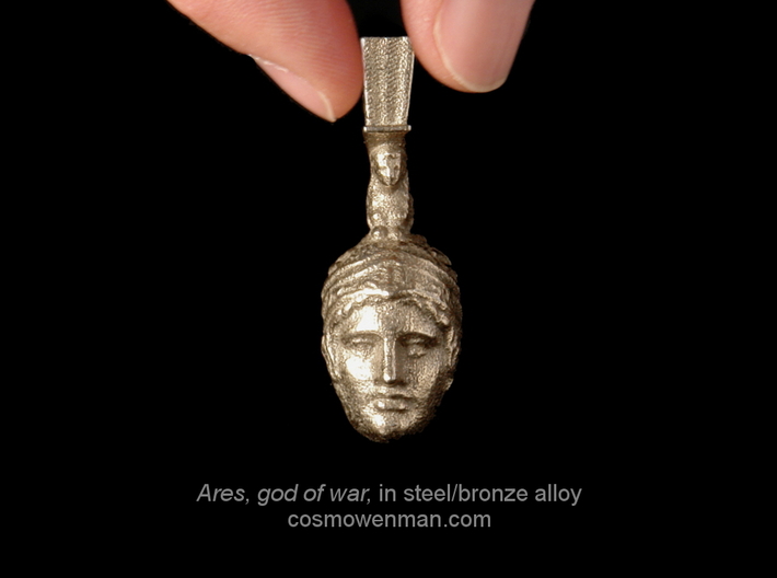 Steel Ares, god of war pendant (facing forward) 3d printed 