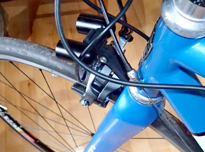 Fork Crown GoPro-style Compatible Mount 3d printed Printed design installed with AyUp lights mounted.