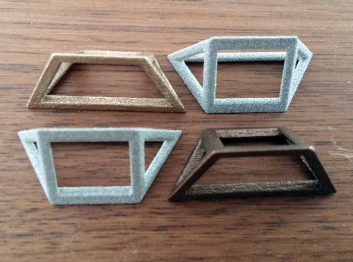 Material Sample - 'Impossible' Pyramid Puzzle Piec 3d printed Stainless Steel, Metallic Plastic, Polished Metallic Plastic, Bronze Steel