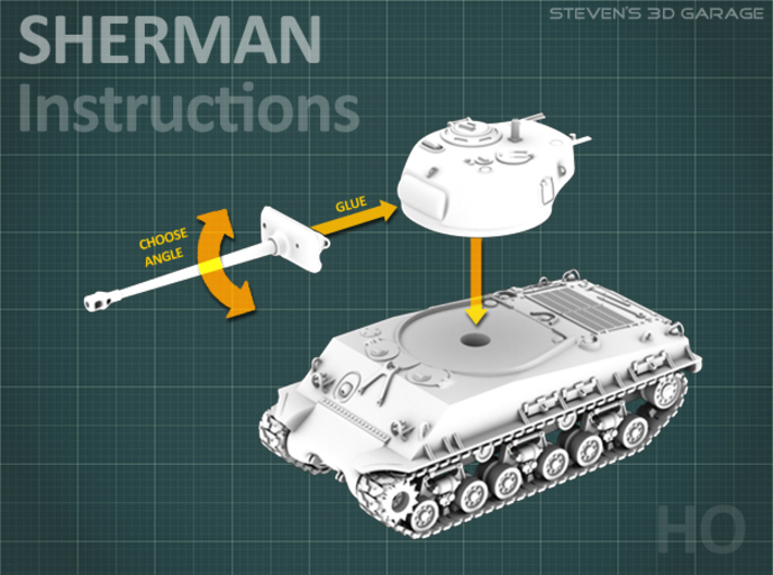 Sherman M4A3E8 Tank - (1:87 HO) 3d printed 