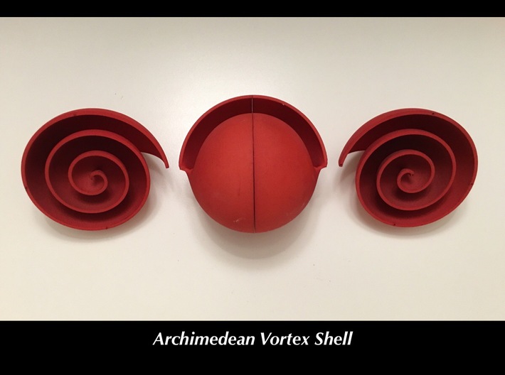 Archimedean Vortex Shell CW 3d printed CW and CCW halves join to form shell.