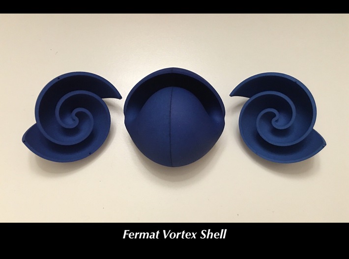 Fermat Vortex Shell CCW 3d printed CW and CCW halves form shell.