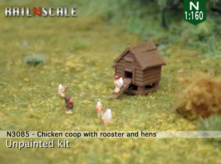 Chicken coop with rooster and hens (N 1:160) 3d printed