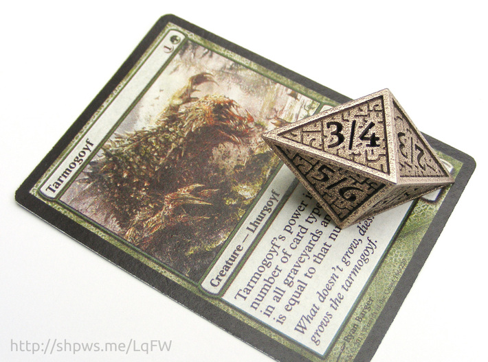 Hedron D8 Tarmogoyf (Hollow), balanced die 3d printed With a Magic card for scale.