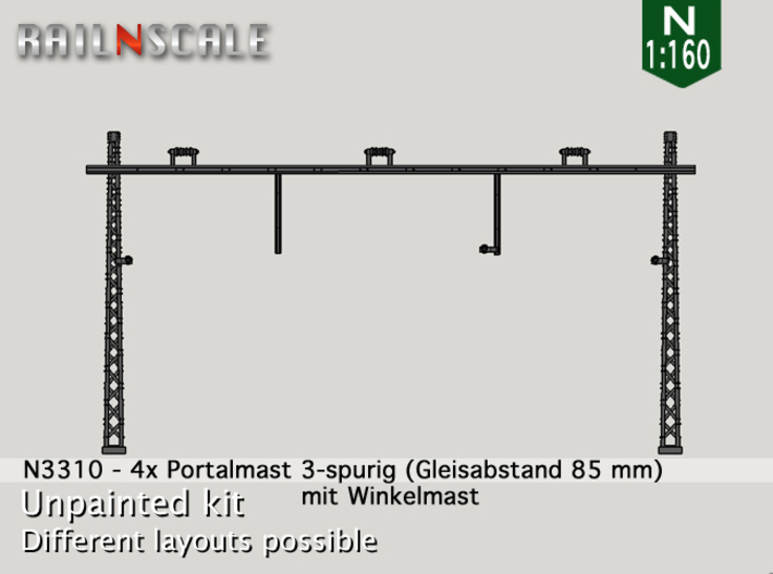 4x Portalmast 3-spurig (N 1:160) 3d printed