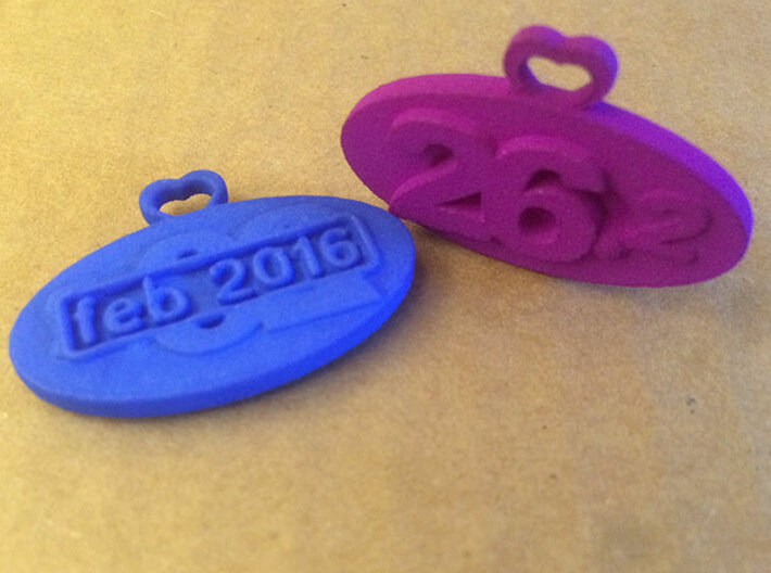 Marathon Medal (customizable date) 3d printed Blue and purple pendants