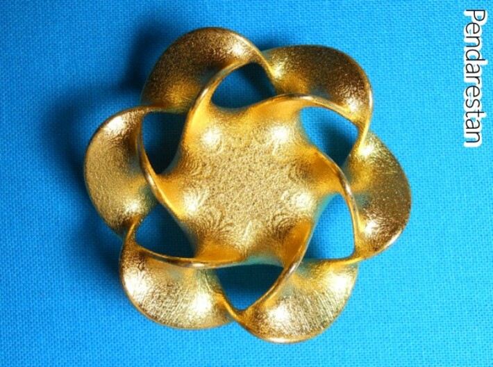 Hexagram 2 (2 in) 3d printed Minimal surface hexagram sculpture printed in gold-plated steel