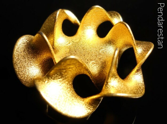 Hexagram 2 (2 in) 3d printed Minimal surface hexagram sculpture printed in gold-plated steel