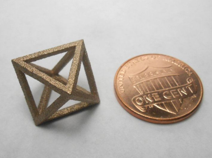 Faceted Minimal Octahedron Frame Pendant Small 3d printed Coin scale.