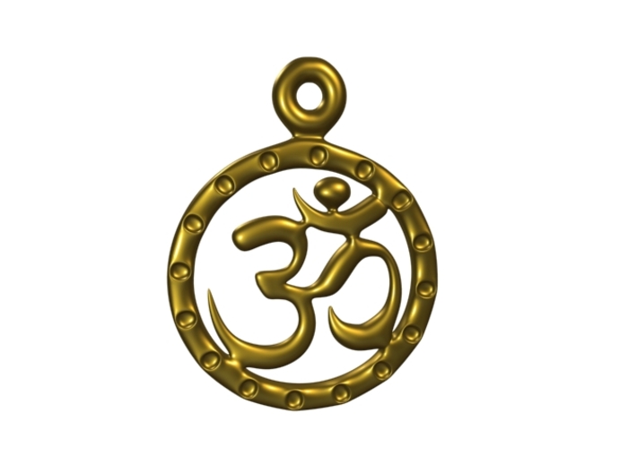 Om EarRings - Pair - Plastic 3d printed Gold Plated Brass (simulated).