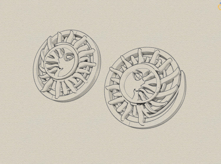 Sun and the moon detailed earrings JD8E 3d printed 