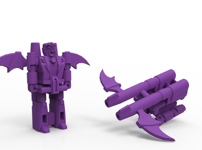 Dracula TargetMonster (5mm Transforming Weapon) 3d printed Render of the assembled blaster in both forms.